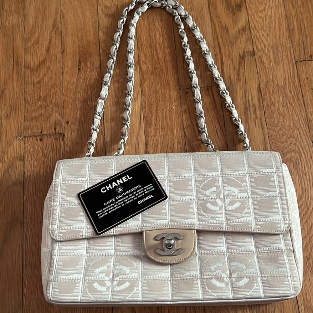 Authentic Chanel classic flap canvas travel line handbags crossbody shoulder bag